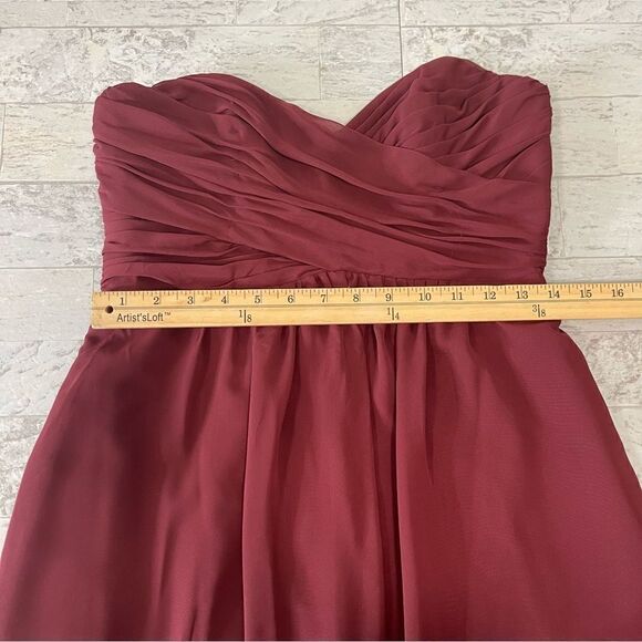 Alfred Angelo Maroon Chiffon Layers Princess Bodice Strapless Prom Dress - Picture 11 of 15